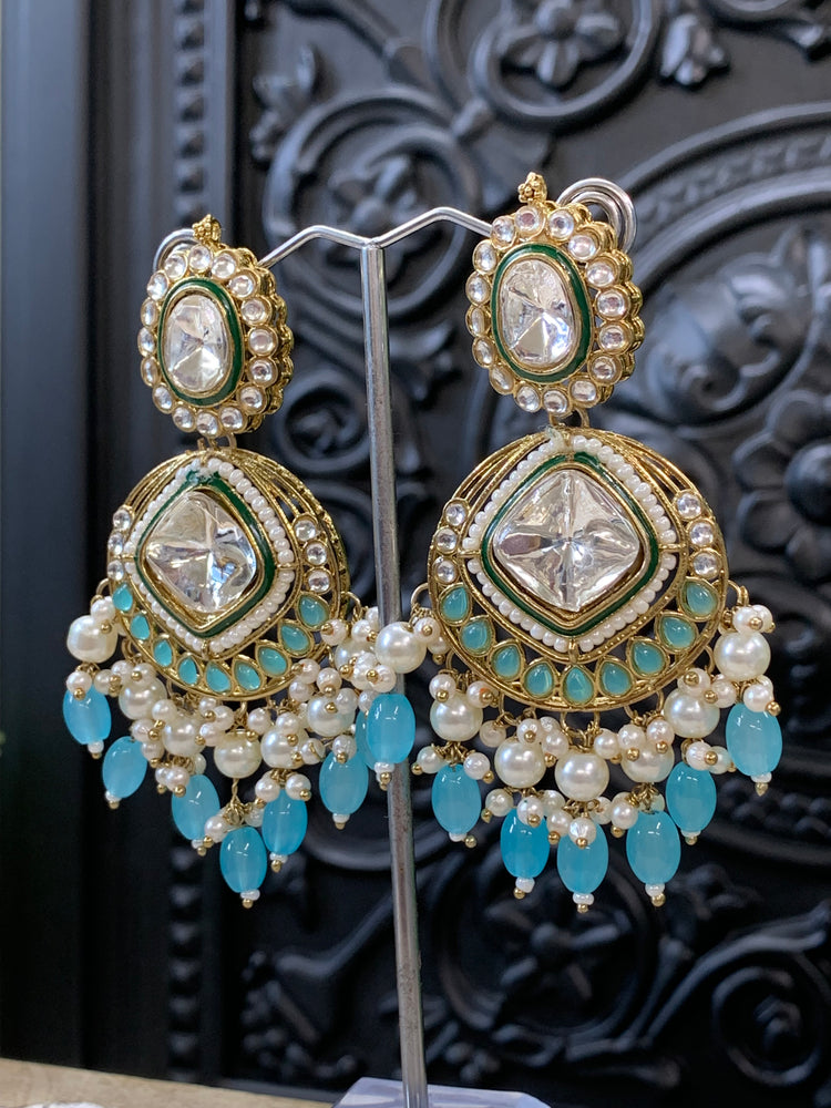 Kenny kundan fashion earring set baby blue/light blue