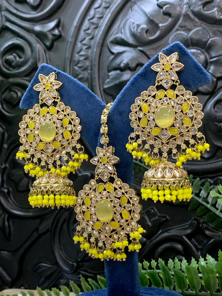 Sujane reverse polki jhumki earring tikka pastel yellow