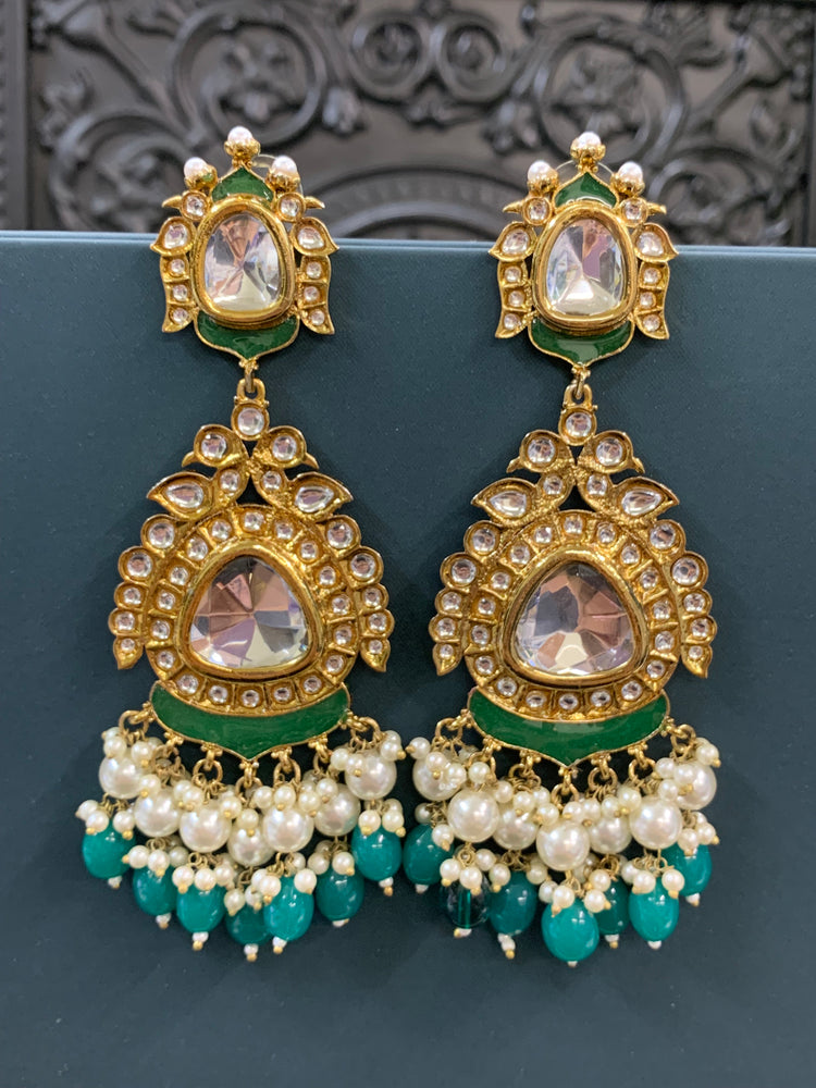 Kim kundan statement fashion earring emerald green