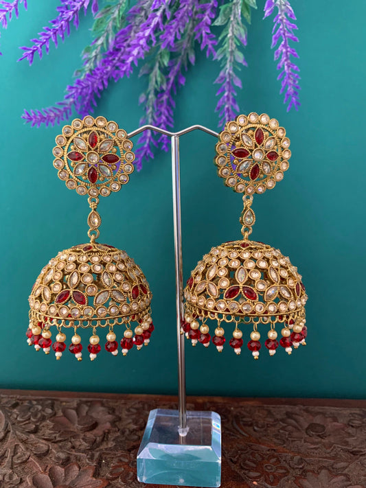 Rashi polki statement jhumki earring antique polki/ white pearl /maroon/ burgundy