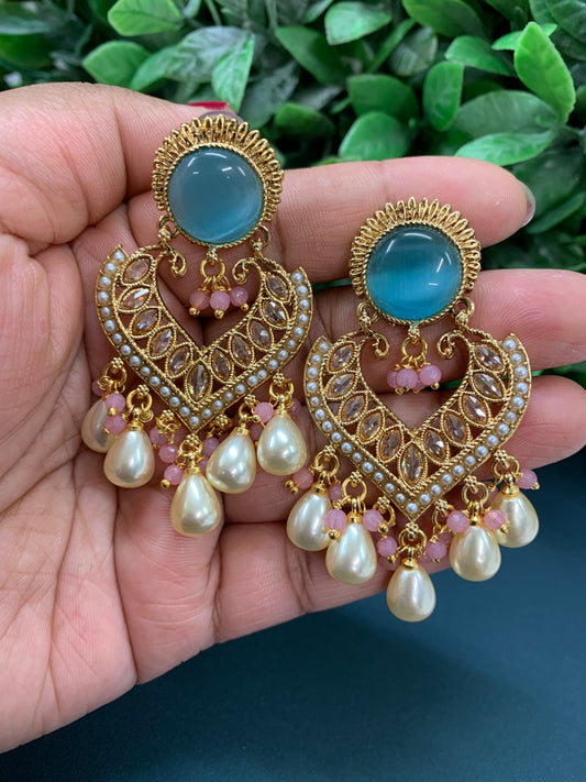 Dona Monalisa polki Chandbali Earring light blue