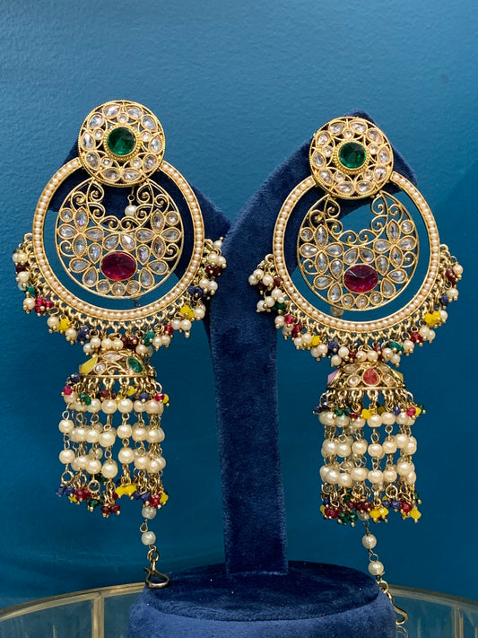 Ashley polki oversized jhumki earring with sahare multi