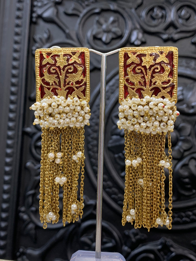 Arora Meena earring antique gold  maroon red