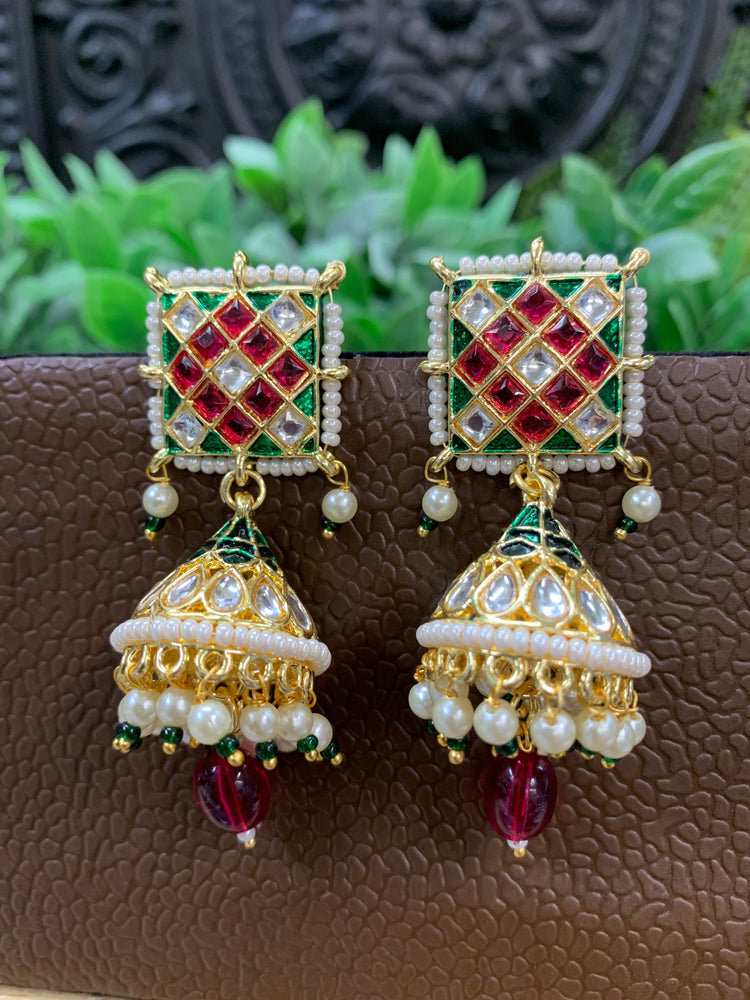 Saru kundan jhumki everyday wear small lightweight red