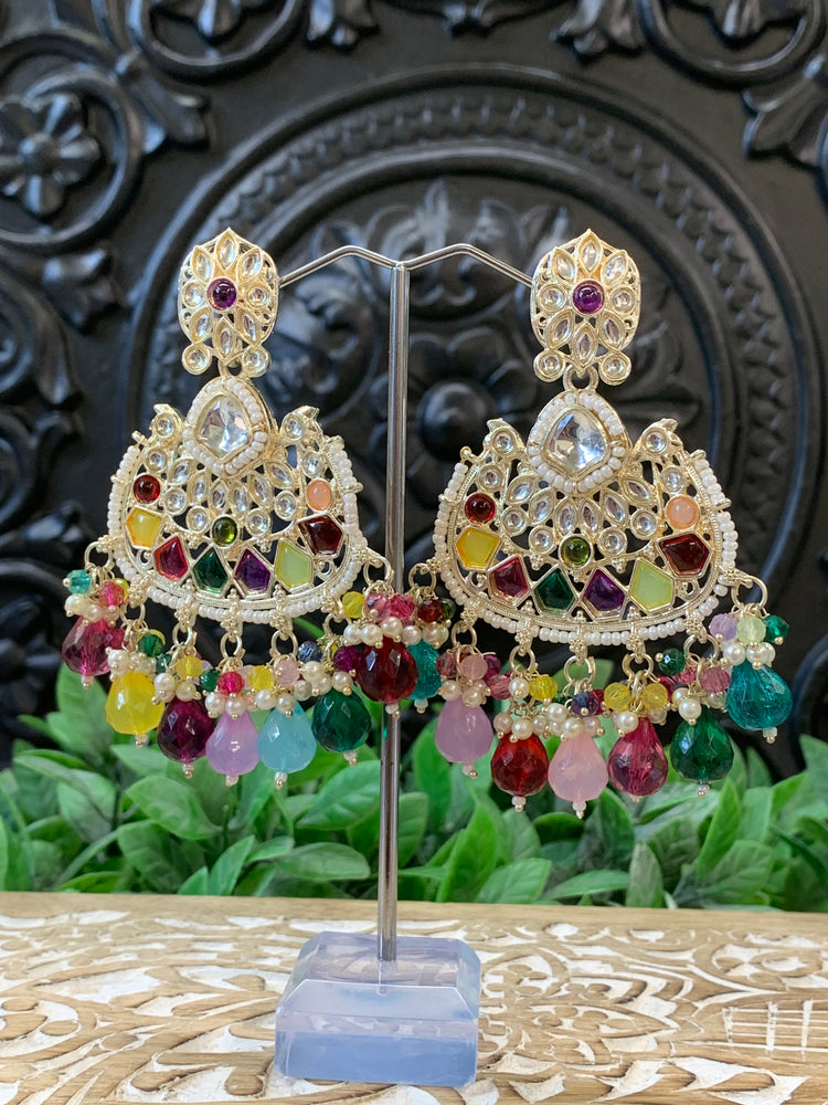 Berry kundan chandbali earring multi