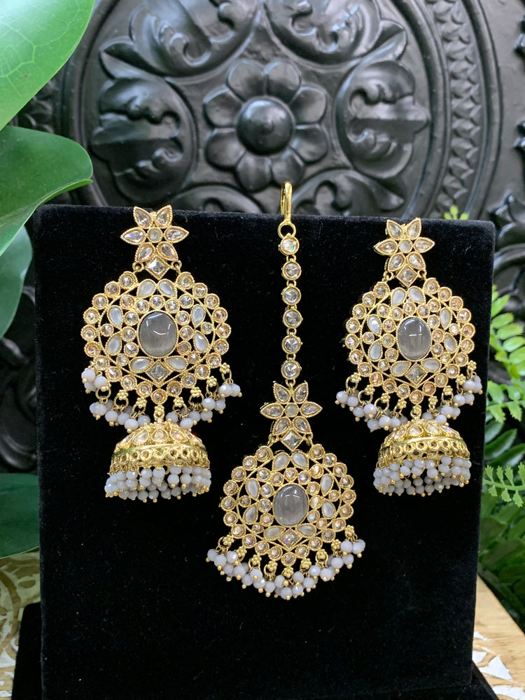 Sujane reverse polki jhumki earring tikka grey