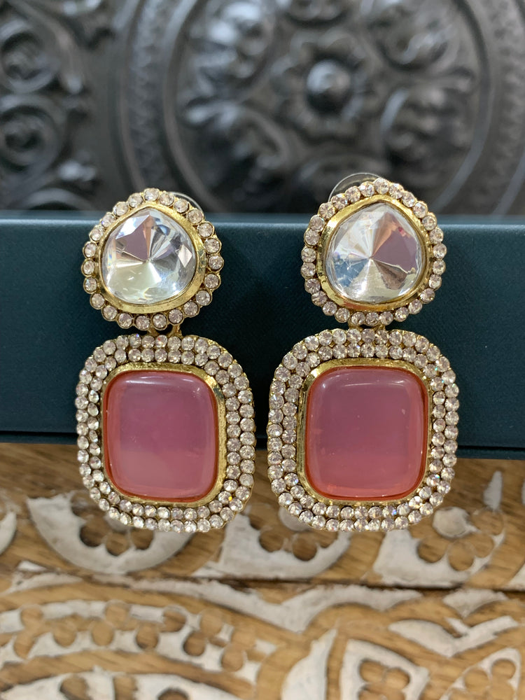 Ava uncut kundan earring onion pink