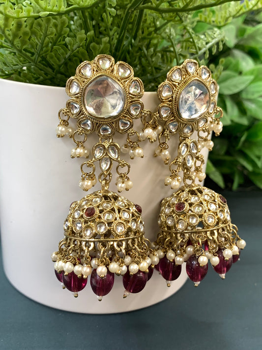 Mohini kundan jhumki/ jhumka earring purple