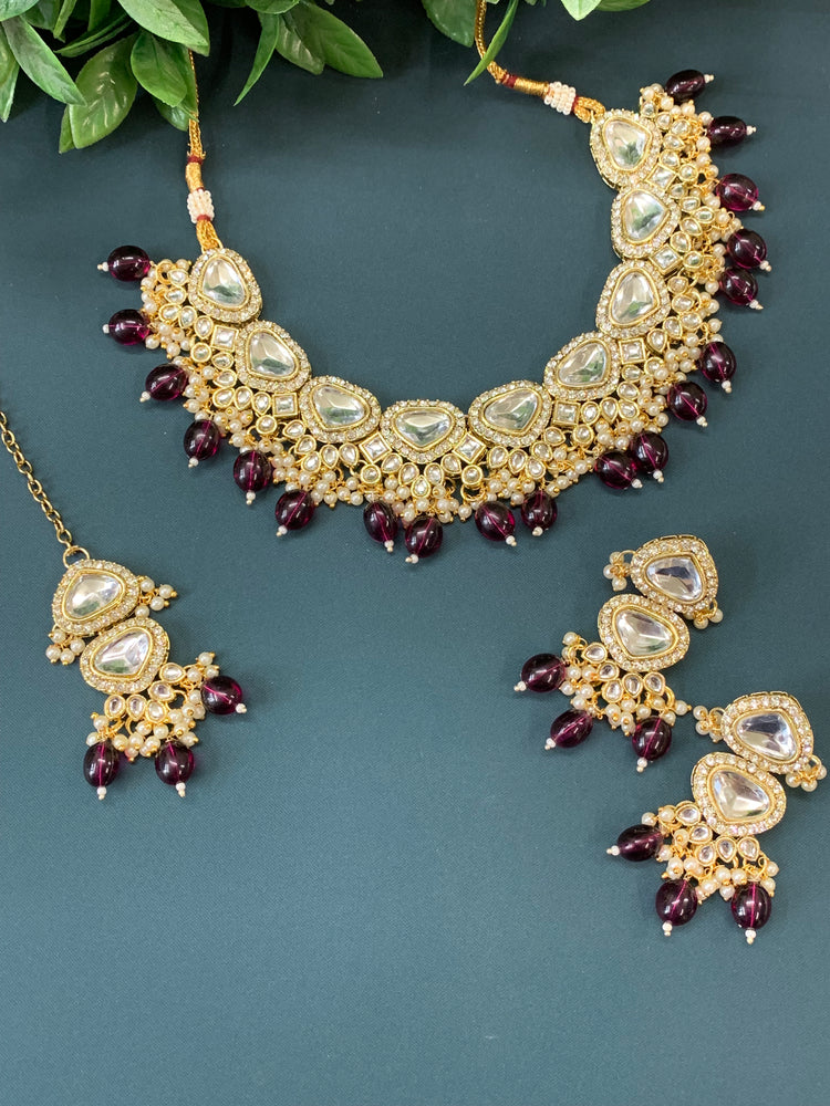 Anuradha kundan choker / necklace purple