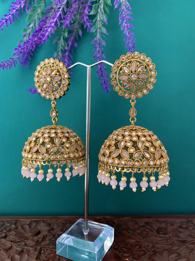 Rashi polki statement jhumki earring antique polki/ white pearl /mauve