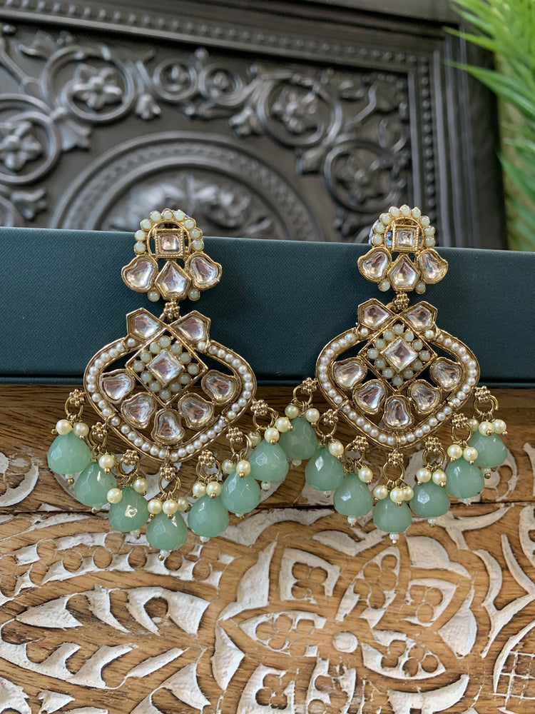 Dipti small to medium kundan earring gold pistachio mint green