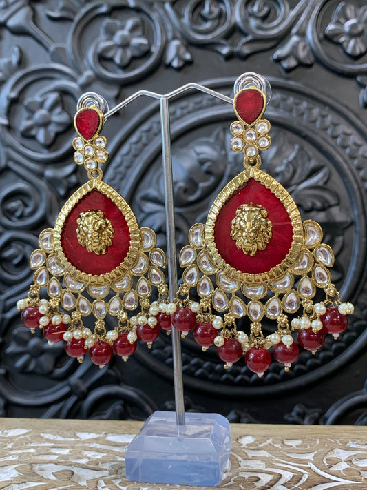 Sabyasachi inspired kundan earring tripti white pearl red maroon/ burgundy