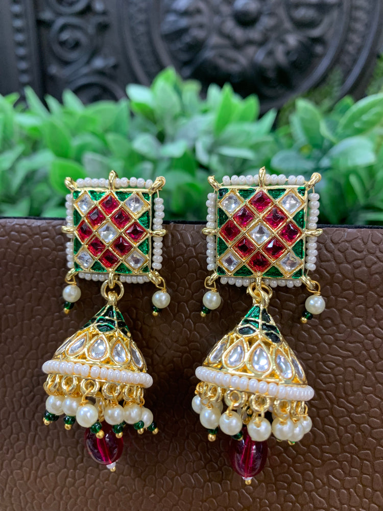 Saru kundan jhumki everyday wear small lightweight red