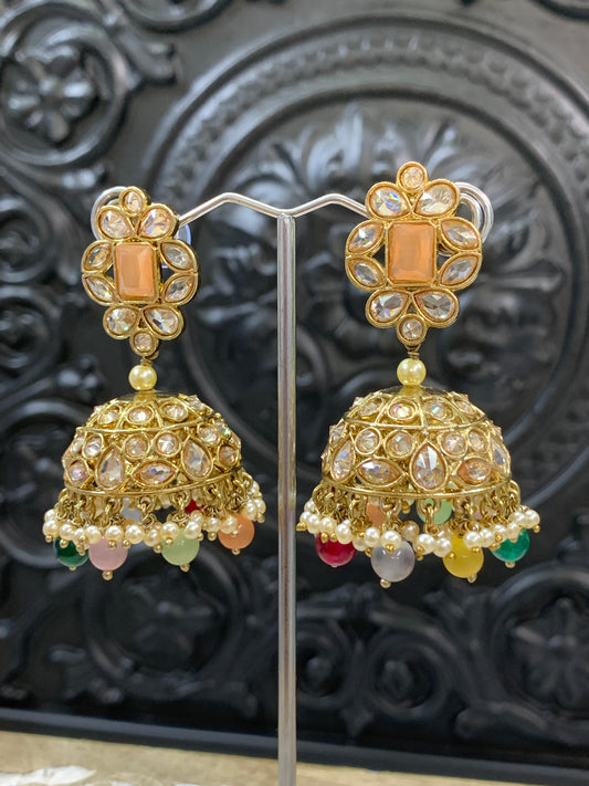 Maggi mini /chotu sa polki jhumki/ jhumka earring multi /peach