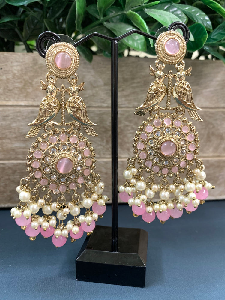 Ady polki fashion earring peacock design light pink