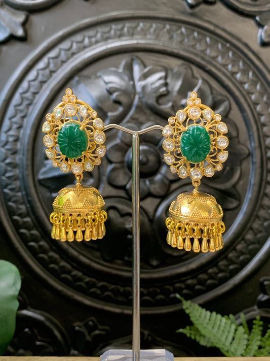 Lolita moissanite kundan jhumki earring emerald green