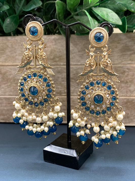 Ady polki fashion earring peacock design navy blue