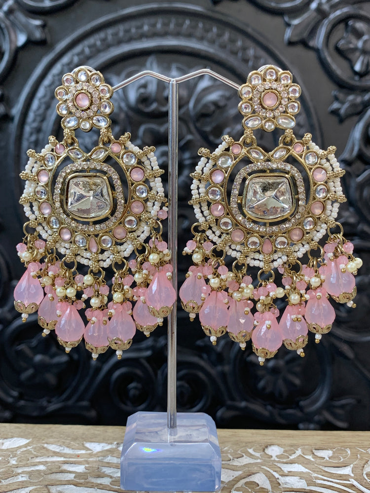 Isabella statement kundan chandbali fashion earring pastel blush pink