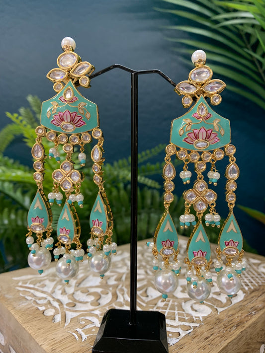 Joylo Kundan meena earring pastel blue