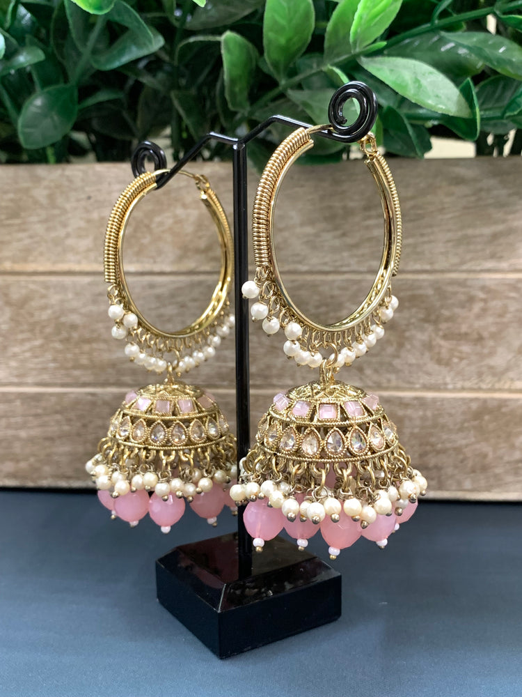 Shabana polki bali hoop jhumki/jhumka blush pink