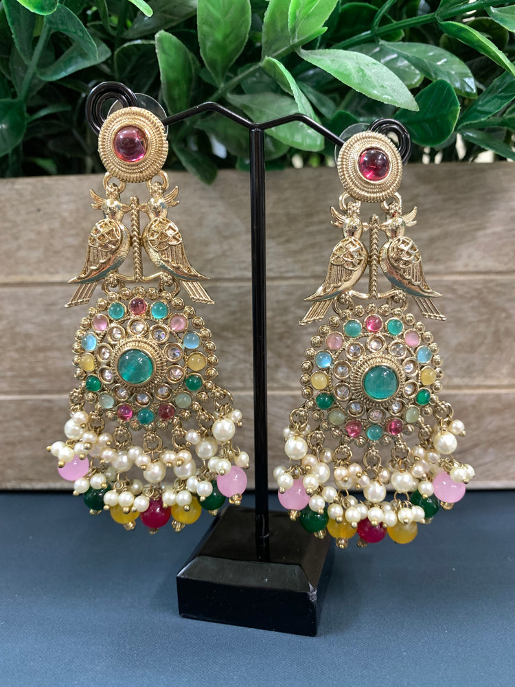 Ady polki fashion earring peacock design multi