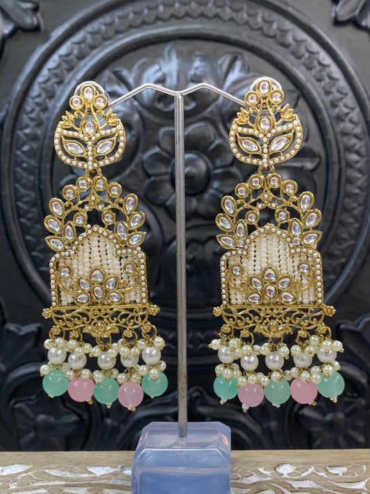 Alexa kundan statement earring white/gold/pearl/pastel multi