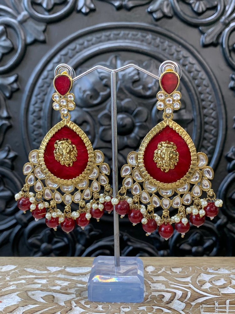 Sabyasachi inspired kundan earring tripti white pearl red maroon/ burgundy