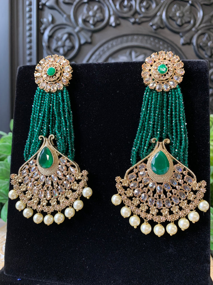 Alphi statement polki earring crystal bead emerald green