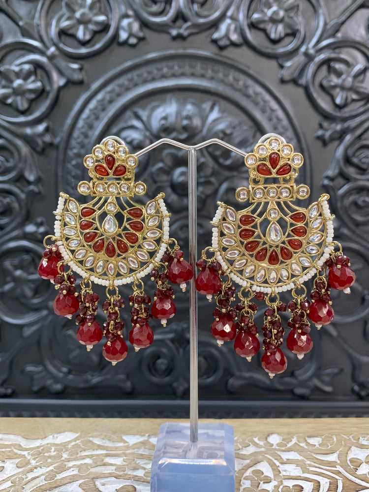 Sujal kundan earring red maroon burgundy