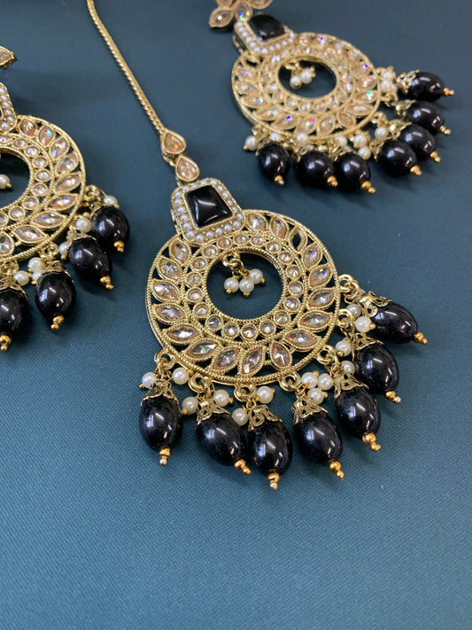 Alira tikka set polki earring tikka set black