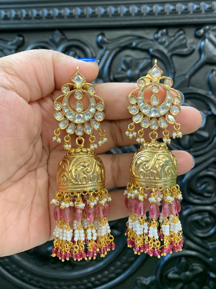 Bella moissanite kundan jhumki earring cherry red