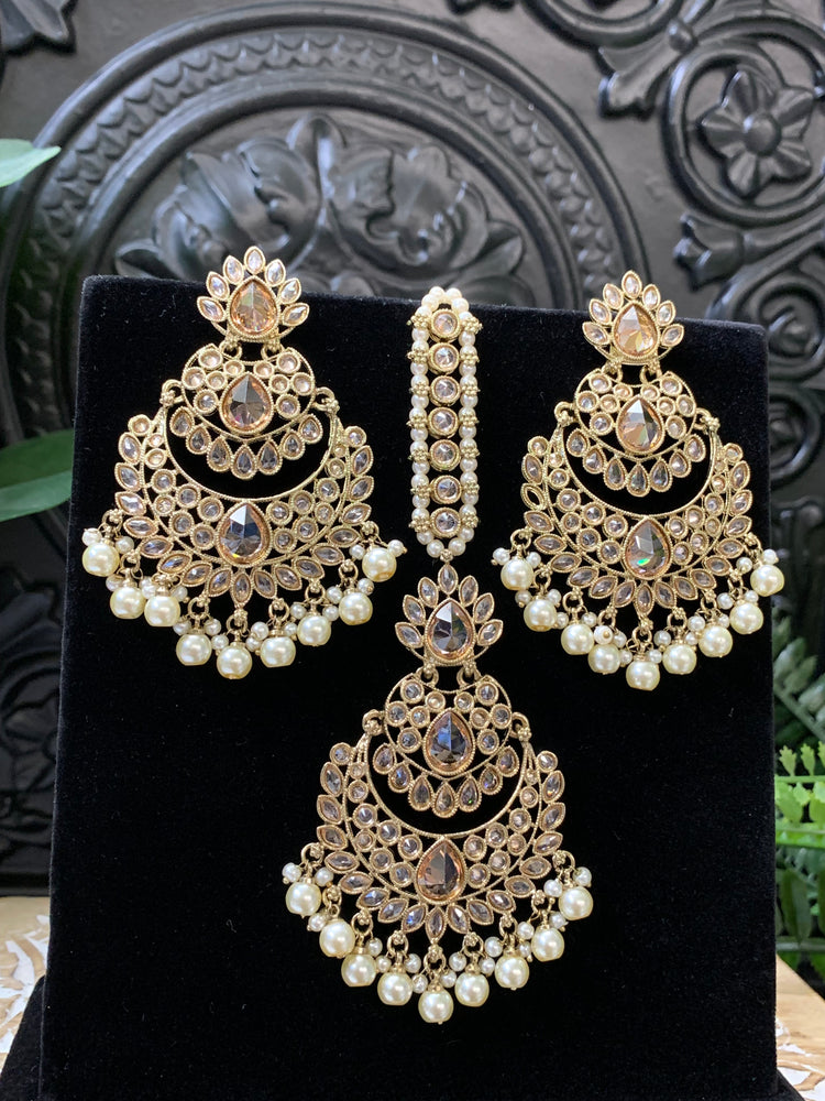 Marley reverse polki Chandbali earring tikka clear polki