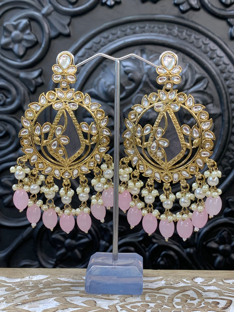 Amba kundan earring blush pink