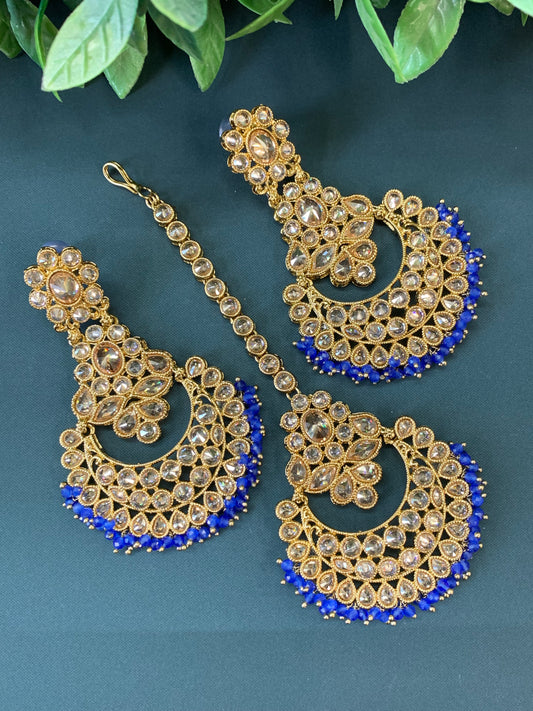 Erin reverse popki tikka set chandbali style blue