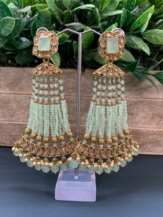 Amna polki fashion statement earring mint green