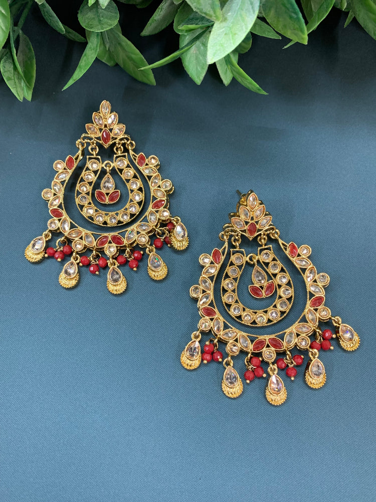 Bonnie polki chandbali earring antique/ maroon red /burgundy