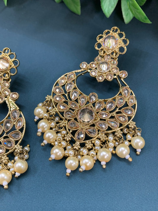 Thea polki chandbali earring antique base antique polki gold