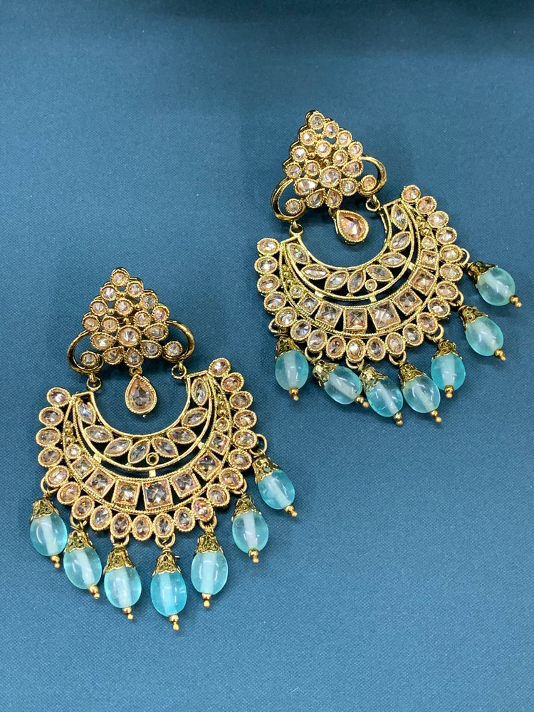 Kavery polki jhumki earring antique polk/ gold /mint green