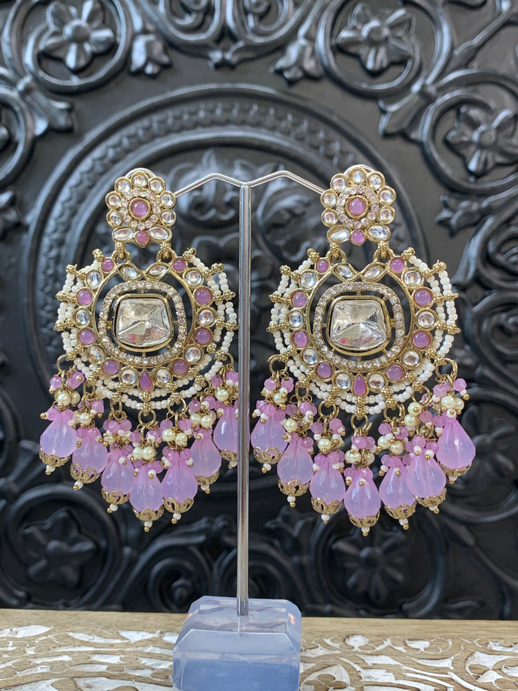 Isabella statement kundan chandbali fashion earring lavender/ lilac