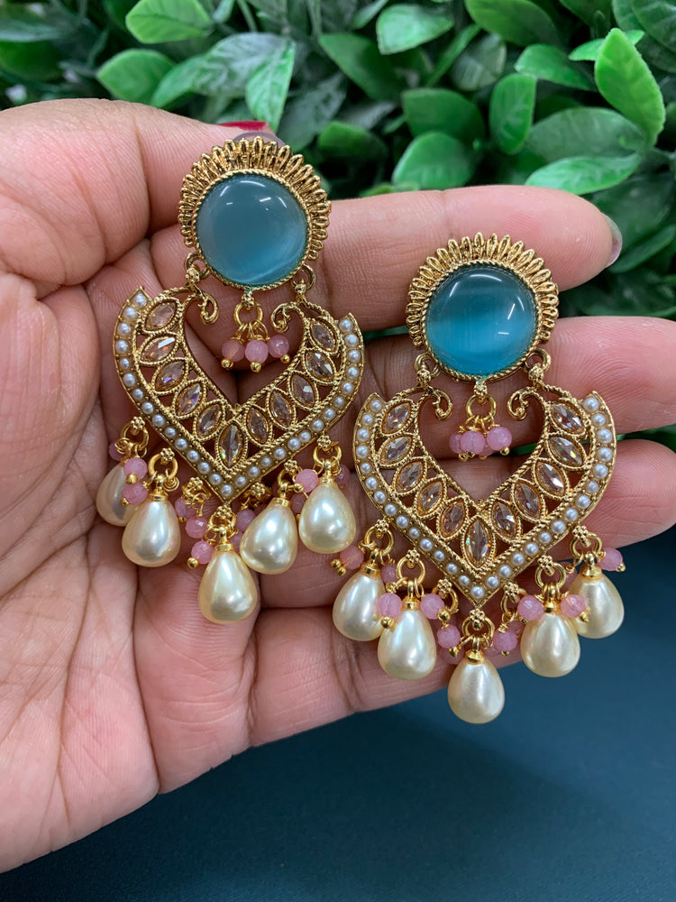 Dona Monalisa polki Chandbali Earring light blue