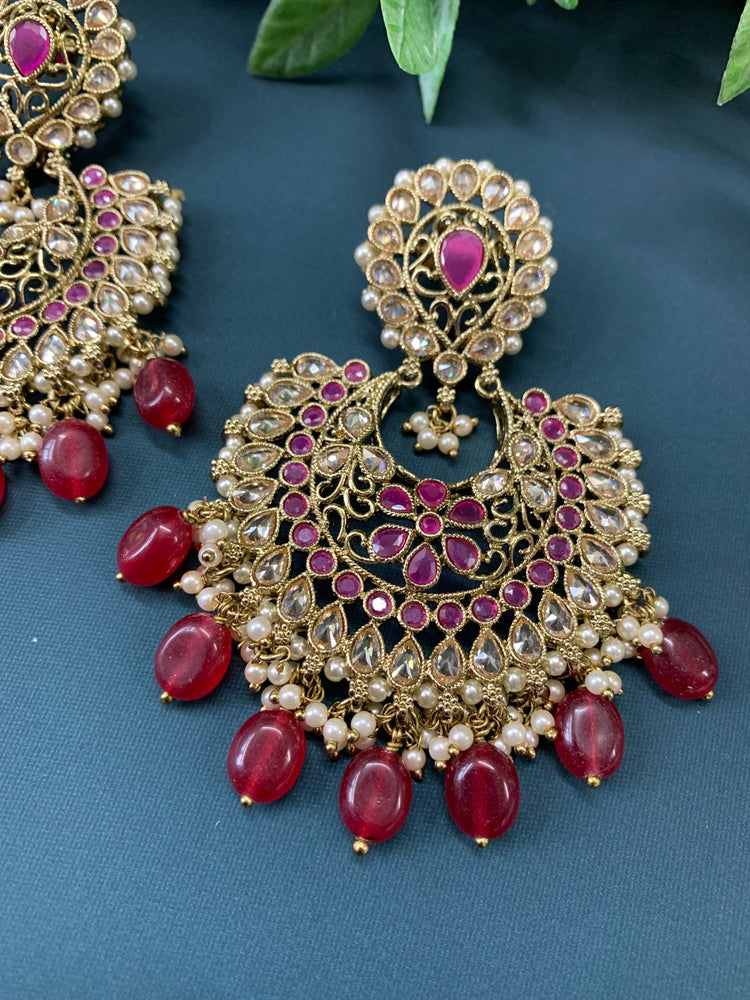 Haya polki Chandbali earring antique polki/ burgundy red maroon