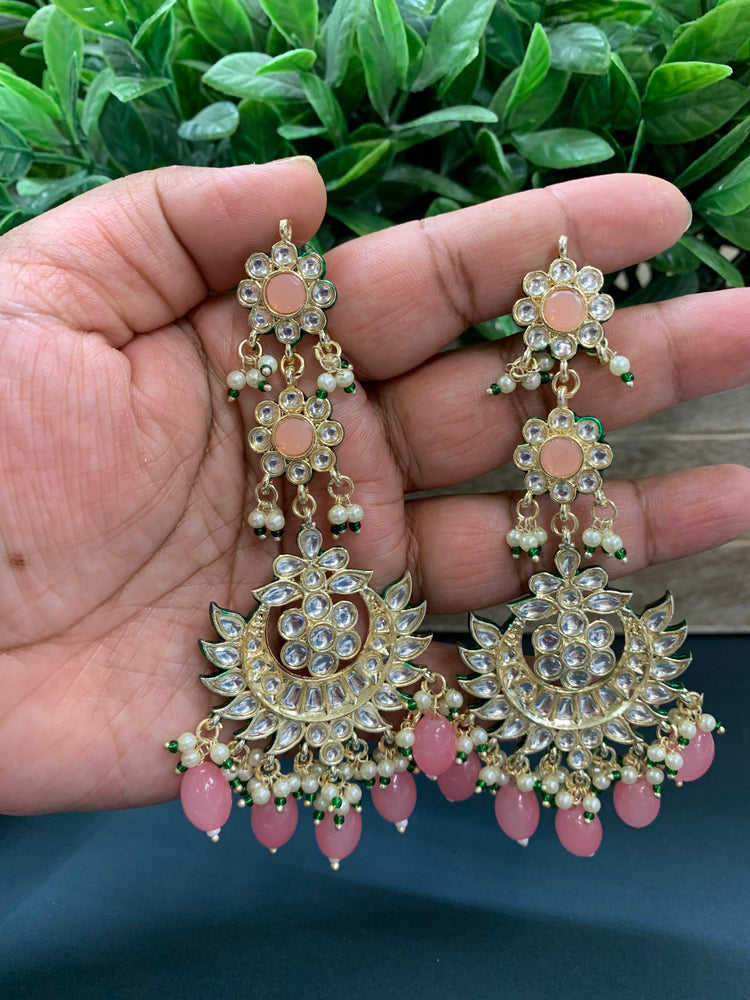 Aru kundan long statement earring grapfruit pink