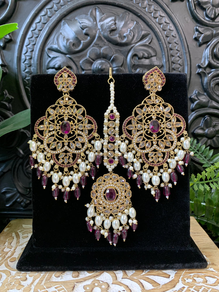 Papiya reverse polki statement earring tikka purple