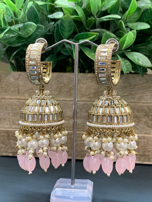 Amrita statement Mirror jhumki earring blush pink