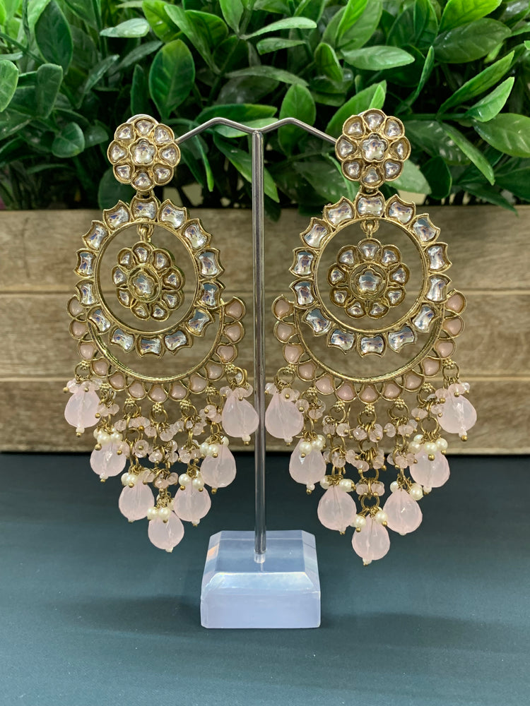 Barnavi Kundan earring blush pink crystal drops