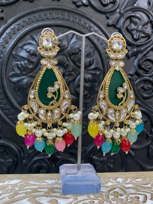 Salma kundan statement earring multi/green center