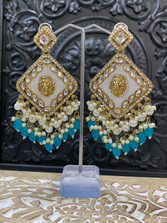 Amaya statement sabyasachi fashion earring tiger detail phirozi blue