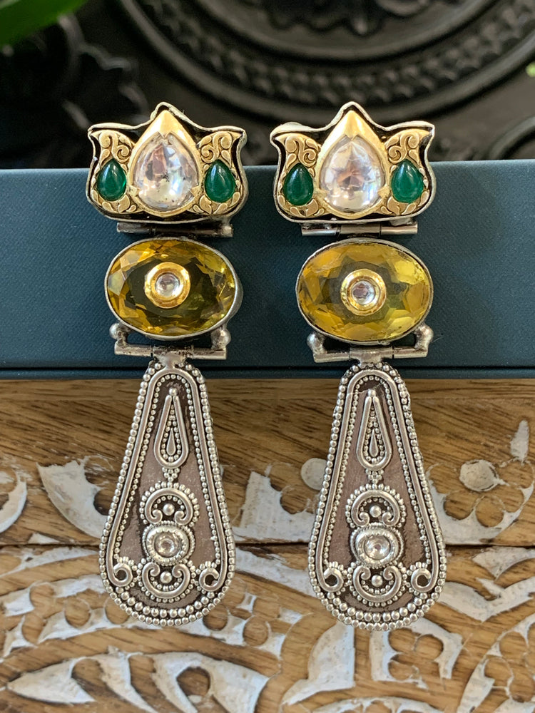 Haya Silver replica earring green / yellow