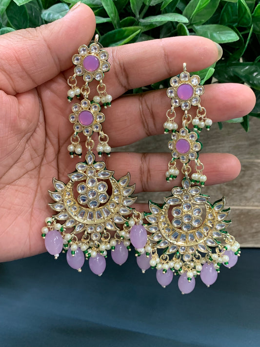 Aru kundan long statement earring lilac / lavender