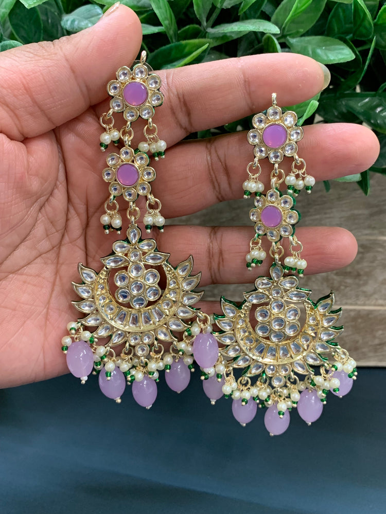 Aru kundan long statement earring lilac / lavender